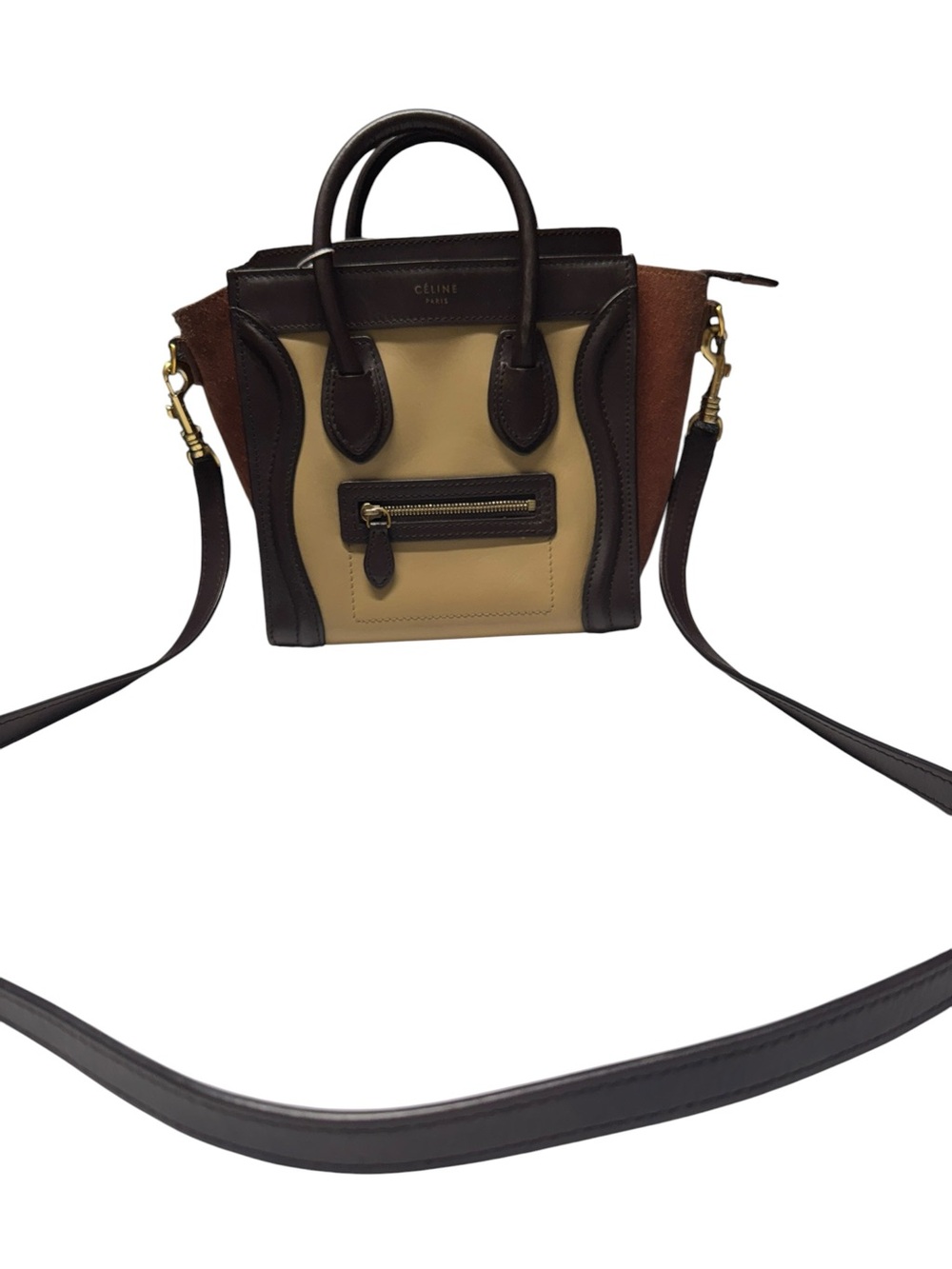 Celine Nano Tricolor  trifecta calfskin / suede crossbody luggage tote
